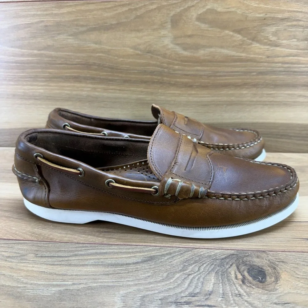 Allen Edmonds Kirkwood Boat Shoes Mens 8 D Brown Leather Moc Toe Casual Everyday